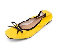 Escarpins Femme Classiques Ballerines Mocassins Talon Bas Carré Bout Carré Enfiler Formel Décontracté Style Pumps pour Bureau Et Quotidien Simili Cuir Grainé avec,Jaune,40 EU