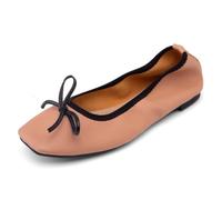 Escarpins Femme Classiques Ballerines Mocassins Talon Bas Carré Bout Carré Enfiler Formel Décontracté Style Pumps pour Bureau Et Quotidien Simili Cuir Grainé avec,Marron,35 EU
