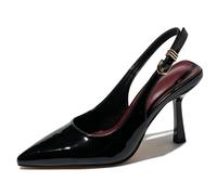 Escarpins Femme Cuir Verni Bride Boucle Talon | Bout pointu, talon aiguille, bride arrière réglable, accent de boucle métallique, couleur unie classique