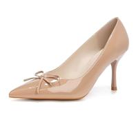 Escarpins Femme Cuir Vernis Chaussures De Cour Bout Pointu Talon Aiguille Pumps avec Détail Nœud Largeur Confortable pour Utilisation Quotidienne Et Soirées Tailles Grandes,Nude(Heel:7cm),36 EU