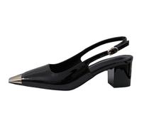 Escarpins Femme Cuir Vernis Slingback Pumps Bout Pointu Chaussures De Cour Talon Bloc Épais Largeur Confortable Sandales Détail Cap Métallique Et Respirant pour,Noir,40 EU