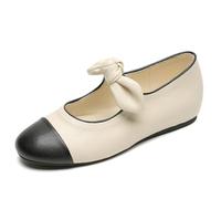 Escarpins Femme Deux Tons Ballerines Bout Rond Cap Toe avec Détail Nœud Colorblock Talon Bas Chaussures Confort pour Tenue Décontractée Et Marche,Almond,43 EU