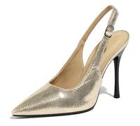 Escarpins Femme Dorés Slingback Imprimé Serpent Bout Pointu | Aspect doré,texture serpent,talon haut 10,5 cm,boucle réglable,forme échancrée,tenue de fête