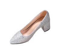 Escarpins Femme en Cuir à Paillettes, Chaussures de Danse - Talon Bloc, Bout Pointu, Grande Taille, Confort Chic et Élégant, Chaussure Talon pour Danse, Mariage, Fête, Cérémonie, Sortie et Quotidien