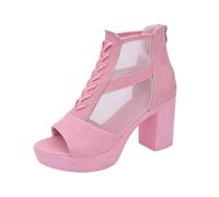 Escarpins Femme Été - Imitation Cuir, Tissu Maille Respirant, Bout Poisson, Lacets, Talon Bloc Haut, Grande Taille, Semelles Chaussures Confort, pour Occasions Élégantes