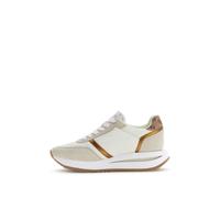 Guess Chaussures de sport pour femme – rétro blanc et beige, détails dorés, semelle blanche – 36 EU