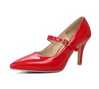Escarpins Femme Mary Jane À Bride Escarpins Robe Talons Aiguilles À Bout Pointu avec Bride À La Cheville pour Travail Bureau Soirée Et Sortie Anti Âge Vernis,Rouge,37 EU