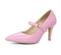 Escarpins Femme Mary Jane À Bride Escarpins Robe Talons Aiguilles À Bout Pointu avec Bride À La Cheville pour Travail Bureau Soirée Et Sortie Anti Âge Vernis,Rose,46 EU
