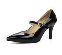 Escarpins Femme Mary Jane À Bride Escarpins Robe Talons Aiguilles À Bout Pointu avec Bride À La Cheville pour Travail Bureau Soirée Et Sortie Anti Âge Vernis,Noir,47 EU