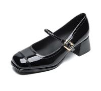 Escarpins Femme Mary Jane Chaussures De Cour Talon Bloc Boucle Attache Pumps pour Bureau Et Voyages Bout Carré Largeur Confortable,Noir,39 EU