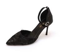 Escarpins Femme Pointues à Talon Aiguille en Dentelle Crème Écru, Chaussures Romantiques Décorées de Fleurs de Rose 3D Volantes sur Toute la Surface, pour Mariages, Cocktails et Cérémonie