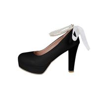 Escarpins Femme Satin Blanc Talon Épais Plateforme Nœud Ruban Bord Amples Confortable - Chaussures Compensées Femme Mariage Soirée Confort Marche Style Élégant