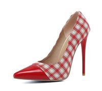 Escarpins Femme Stiletto Talons Hauts Cuir Vernis Bout Pointé Court Shoes Colorblock Robe Sexy Pumps De Mariage pour Nightclub & Banquet Slip on,Rouge,36 EU
