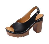 Escarpins Femme Talon Bloc Bout Pince à Une Bande Réglable Sandales Cuir Couleur Unie Confort Sandales Semelle Épaisse Antidérapante le Soirée Chaussures Respirant Élégante de Mariage et Cocktail