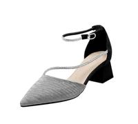 Escarpins Femme Talon Bloc, Bout Pointu, Une Bande Réglable, Paillette Strass Sandales Fermées Confort Chaussures Respirant Mules et Sabots Loisir Antidérapante de Soirée, Danses, Mariage et Cocktail