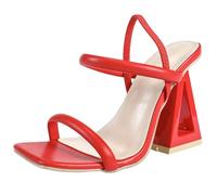 Escarpins Femme Talon Large Triangle Bloc À Lanières Bout Carré Ouvert Boucle Cheville Sandales À Talons pour Mariage Soirée Robe Chaussures pour Banquet Et Cocktail Party,Rouge,42 EU