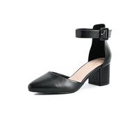 Escarpins Flapper en Cuir pour Femmes Chaussures élégantes à Talon Moyen avec Courroie de Cheville pour Habiller, Faire la fête,s'habiller,Noir,36 EU