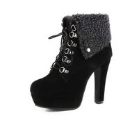 Escarpins Habillés Femme Hiver Chaud Polarie Mary Jane Bloc Elegant Chaussures de Soirée Talons Hauts Bout Rond avec Plateforme Boucle