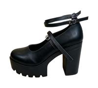 Escarpins Mary Jane à Talons Hauts et épais avec Bride à la Cheville (Black, 43)