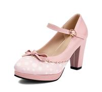 Escarpins Mary Jane À Talons Hauts pour Femmes, Bout Rond, Idéaux pour Le Travail, L'église Ou Un Mariage (Rose,42)