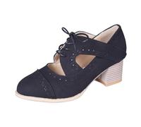 Escarpins Mary Jane Brouge Oxford à lacets à talon bloc et bout aile vintage pour femme, Noir , 39 EU