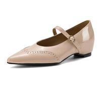 Escarpins Mary Jane en Cuir Verni Femme Bout Pointu Talon Bloc Bas Chaussures De Bureau pour Commutage Et Tenues Élégantes Style Français Vintage,Apricot,41 EU