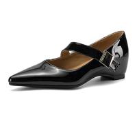 Escarpins Mary Jane Femme À Bout Pointu Petit Talon Bloc Bride À Boucle Chaussures Habillées Élégantes pour Travail Et Mariage Tige Vernie,Noir,34 EU