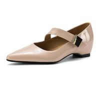 Escarpins Mary Jane Femme À Bout Pointu Petit Talon Bloc Bride À Boucle Chaussures Habillées Élégantes pour Travail Et Mariage Tige Vernie,Apricot,41 EU