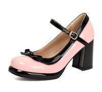 Escarpins Mary Jane Talon Bloc Femme Noeud Cuir Verni Bicolore
