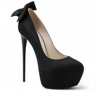 Escarpins Plateforme à Talon Haut Aiguille 17 cm - Chaussures Sexy Pour Soirée (Noir avec ruban, 45)