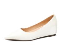 Escarpins Plats Femme Ballerine Talon Caché Slip on Bout Pointu Pumps pour Bureau Et Port Quotidien Dessus en Satin Respirant Confort Décontracté Chaussures De Mariage,Blanc,37 EU