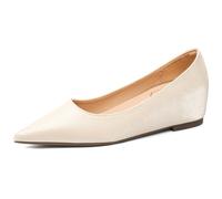 Escarpins Plats Femme Ballerine Talon Caché Slip on Bout Pointu Pumps pour Bureau Et Port Quotidien Dessus en Satin Respirant Confort Décontracté Chaussures De Mariage,Almond,37 EU