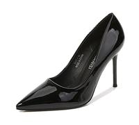Escarpins Pointus en Cuir Brillant pour Femmes 3,5 '' Talons Aiguilles, Talons de Robe de soirée de Mariage, Chaussures Sexy Pole Dance Stripper Club, Grande Taille,Noir,46