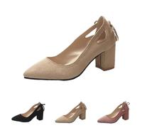 Escarpins pour femme avec bout pointu classique fermé et talon bloc bas sangle de cheville Chaussures de mariage Talon épais Talon creux Chaussures décontractées, kaki, 36 EU
