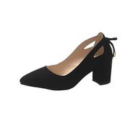 Escarpins pour femme avec bout pointu classique fermé et talon bloc bas sangle de cheville chaussures de mariage talon épais creux design costume accessoires chaussures, Noir , 38 EU
