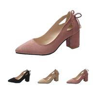 Escarpins pour femme avec bout pointu classique fermé et talon bloc bas sangle de cheville Chaussures de mariage Talon épais Talon creux Chaussures décontractées, Rose, 44 EU