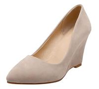 Escarpins pour femme - Couleur unie - Talon compensé - Avec plateau et bout pointu - Escarpins à talon compensé - Semelle solide - Aspect - Chaussures de danse de mariage, beige, 39