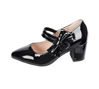 Escarpins pour Femme Talon 6.3cm Grandes Tailles avec Noeud Papillon Argent et Cuir Brillant Nouvelle Collection Printemps Automne Style Princesse Britannique Loafers Confortables Talon