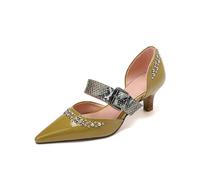 Escarpins sandales femme Pointues Clouées et perlées talon haut Bretelles à imprimé serpent Boucle Talons aiguilles Bout fermé Stiletto Chaussures d'été Pour soirée, travail, rendez-vous galant 1.57IN