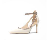 Escarpins sandales femme Pointues Clous Talon haut Cuir verni Brides à la cheville Boucle talon aiguille Sexy Découpe latérale Bout fermé été Pour soirée, rendez-vous, banquet, bureau, défilé(White10c