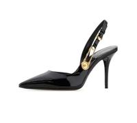 Escarpins sandales femme Pointues Cuir verni Boucle en métal Talon haut Sexy Dos nu talon aiguille À enfiler Bout fermé Chaussures d'été Pour soirée, rendez-vous, banquet, bureau Noir(Black 8cm,38 EU)