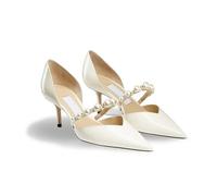 Escarpins Sandales Femme Pointues Perles Bretelles Talon Haut Bout fermé Talon Aiguille Sandales à Enfiler Chaussures d'été pour Une soirée, Un Mariage ou Un dîner(White 8cm,39 EU)