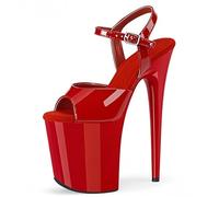Escarpins Sexy Ultra Talon Aiguille Plateforme Sandales Lacets Bout Ouvert pour High Heels, Pole Dance, Striptease, SoiréE Haut Shoes 7.87in(Red,38 EU)