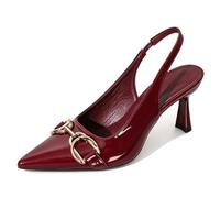 Escarpins Slingback à Talon Aiguille à Bout Pointu pour Femmes Talons Hauts Dos Nu avec Bride à Boucle réglable pour Bureau et Mariage,Burgundy,39 EU