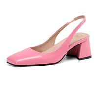 Escarpins Slingback Slip on Confortables Bout Carré Talon Bloc Cuir Verni Talon Moyen Chaussures Talons Fermés pour Bureau Et Marche Quotidienne Légères,Rose Red,41 EU