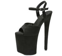 Escarpins Stiletto pour femme - 20 cm - En daim - Bout ouvert - Sangle de cheville - Talon haut - 10 cm - Plateforme - Chaussures tendance pour fête et mariage, Noir , 38 EU