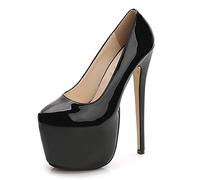 Escarpins Stiletto sexy à talons hauts pour femme 18 cm Plateforme Talon haut Uni Slip On Cuir Escarpins, Noir , 39 EU