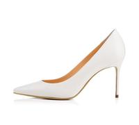 Escarpins Tendance à Bout Fermé et Talons Hauts pour Femme Élégants Escarpins de Soirée à Talon Fin et Bout Pointu Chaussures à Talons Confortables pour Banquets de Bureau,White PU,41 EU