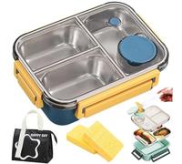 Escentio Lunch Box, 850ml Stainless Steel Bento Box Adult Lunch Box, Capacity Portable Lunch Box Containers with Divided Compartments, Built in Sauce Jars, Leak Proof and Easy to Clean (3Grids-Blue)