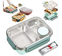 Escentio Lunch Box, Escentio Bento Box, 29 Oz, BPA-Free, Microwave & Dishwasher Safe, Salad Container for Lunch, with Utensils and Sauce Jars (Green - 2 Compartments,Polypropylène)